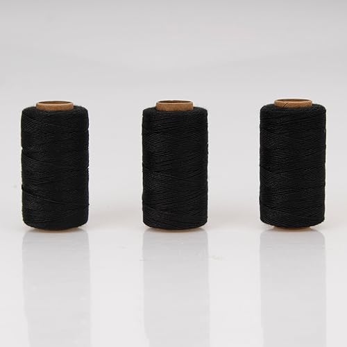 Miniatura 5 de Lusecarl Hilo de poliéster de 110 yardas cada carrete para extensiones de cabello, 3 rollos de hilos de coser para coser a mano, extensiones de Negro