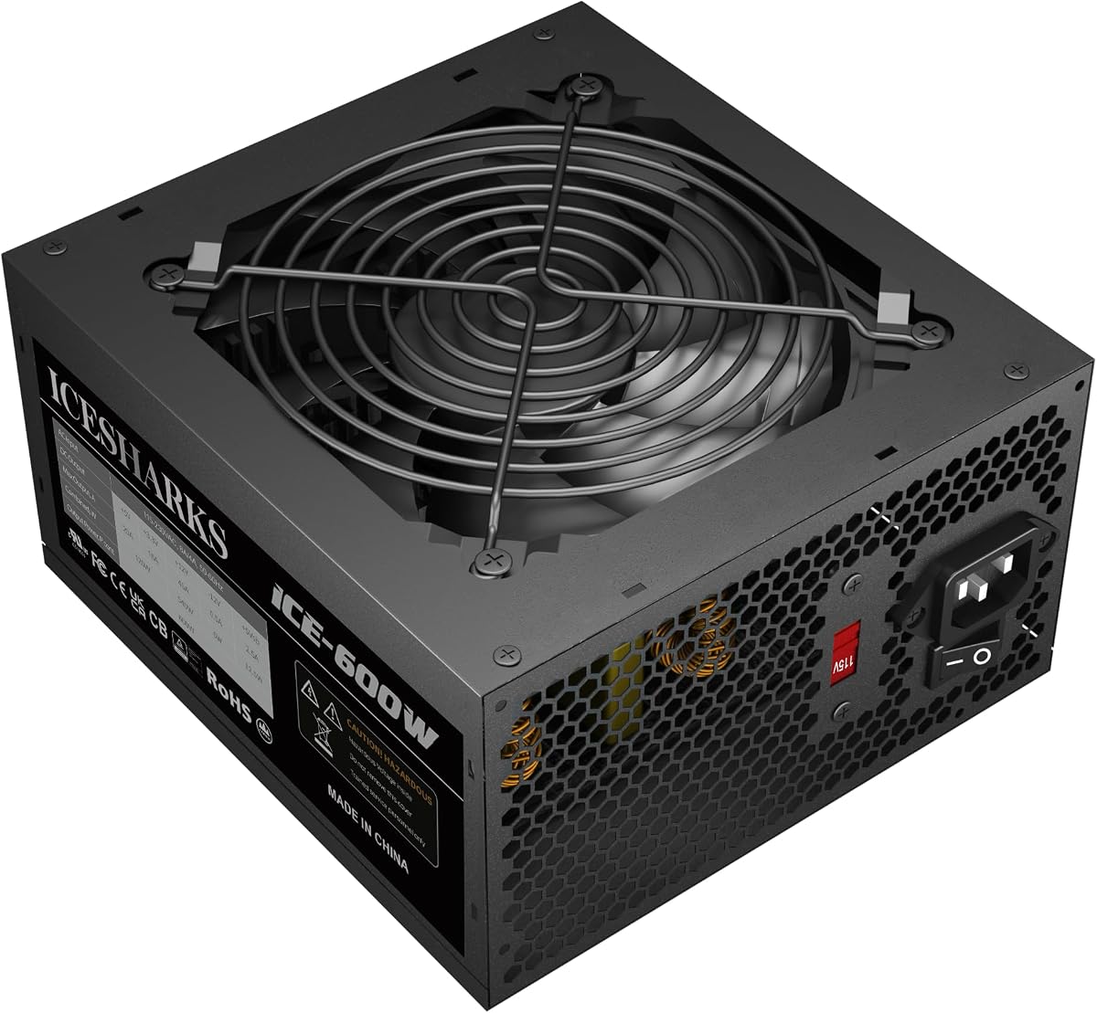 600W Non-Modular ATX Power Supply Protection, Non-Modular ATX Power Supply with 6+2 Pin Connectors, AC115-230v 120mm Silent Fan Gaming PSU Black.