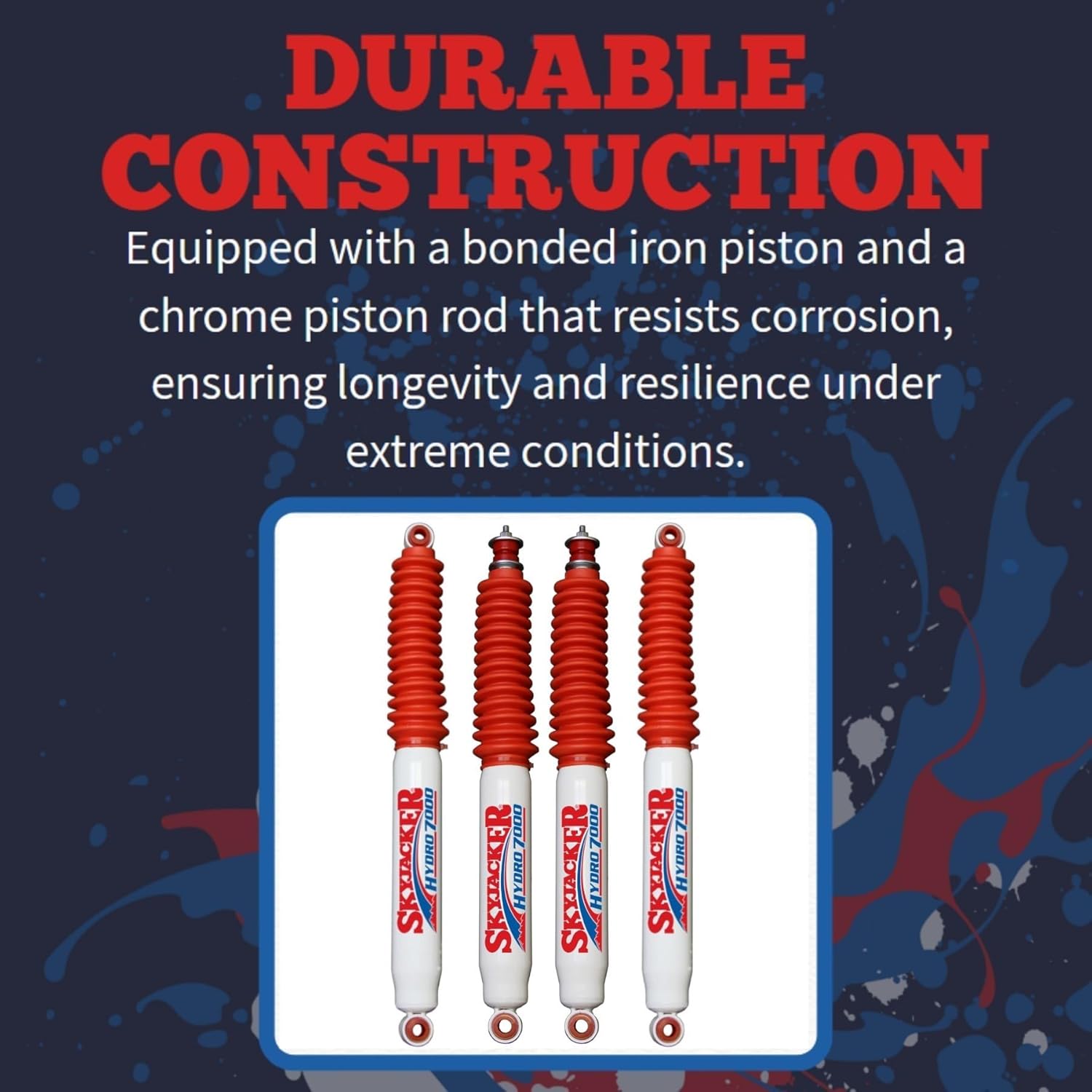 Set of Hydro 7000 Series Front & Rear Hydraulic Action Shocks fits 1987 1995 Wrangler YJ 4WD with 0-1” Front & 0” Rear Lift | Durable Construction | Velocity-Sensitive Valving