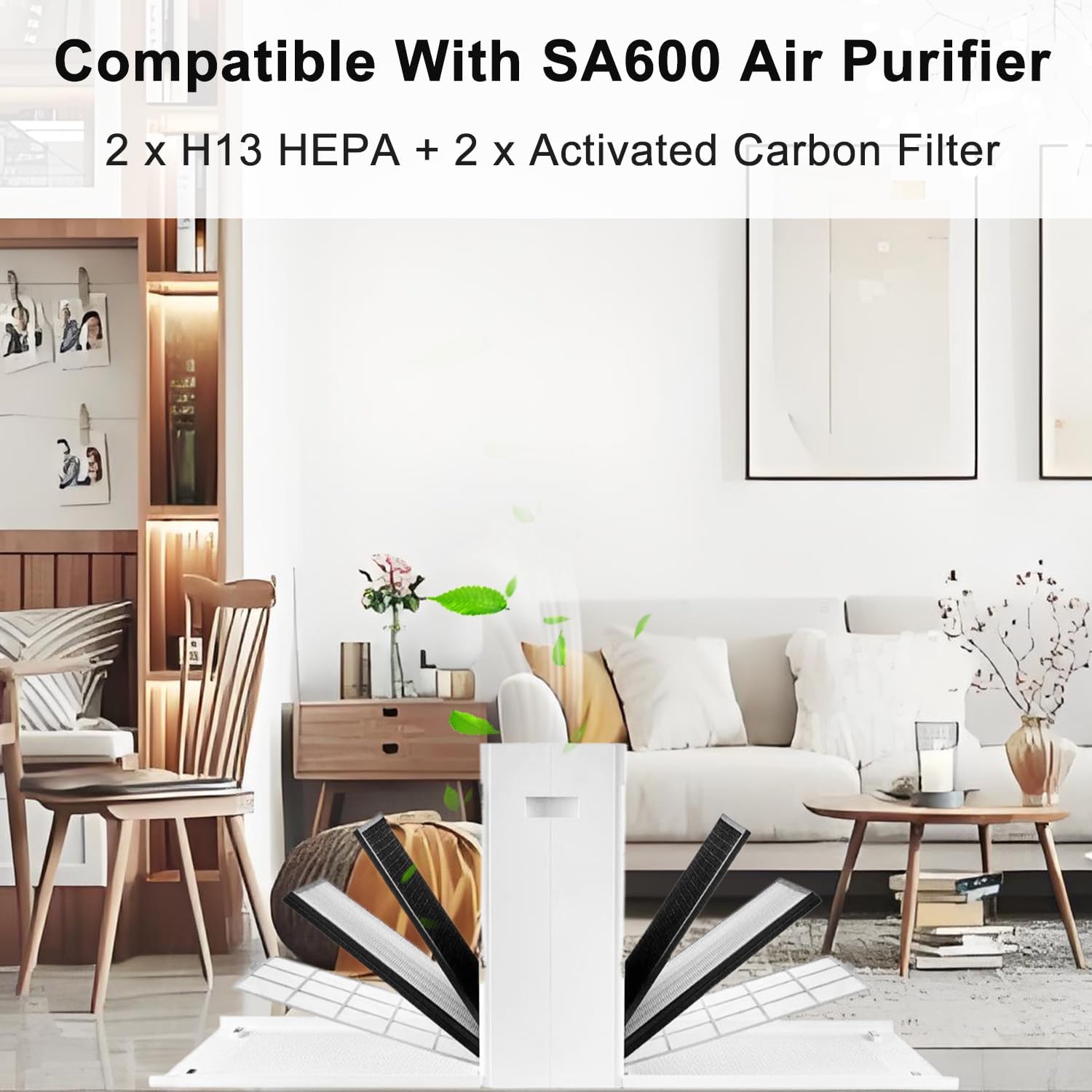 Replacement Filter Compatible with Smart Air SA600 Air Purifier, True H13 High-efficiency Carbon HEPA Filter, 2 HEPA + 2 Activated Carbon Filter