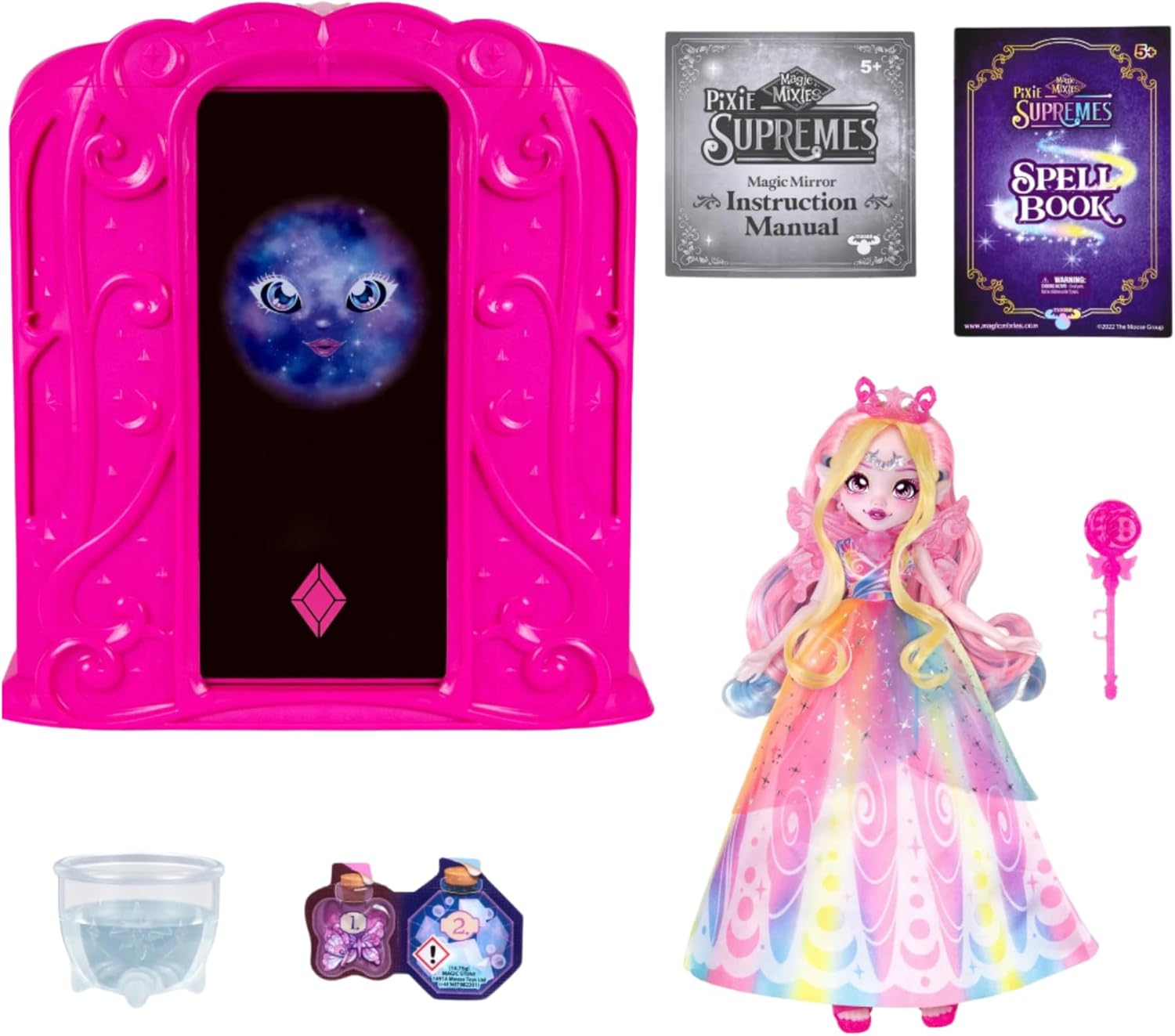 Magic Mixies Pixie Supremes Exclusive Rainbow Aria Doll and Mirror | 10 Inch Fashion Doll with Talking Mirror and 50+ Phrases & Interactions