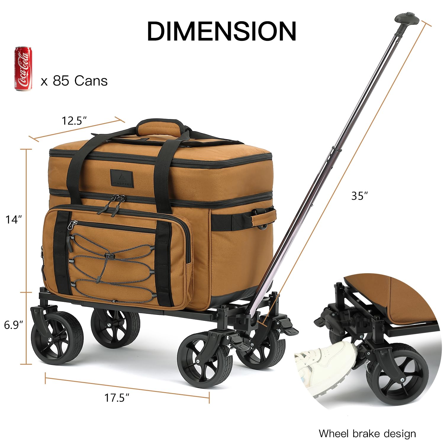 Enfriador portátil con ruedas extra grande para 85 latas, doble cubierta, resistente con ruedas todo terreno, a prueba de fugas, táctico de lados suaves para playa, campamento, picnic, viajes, marrón 6