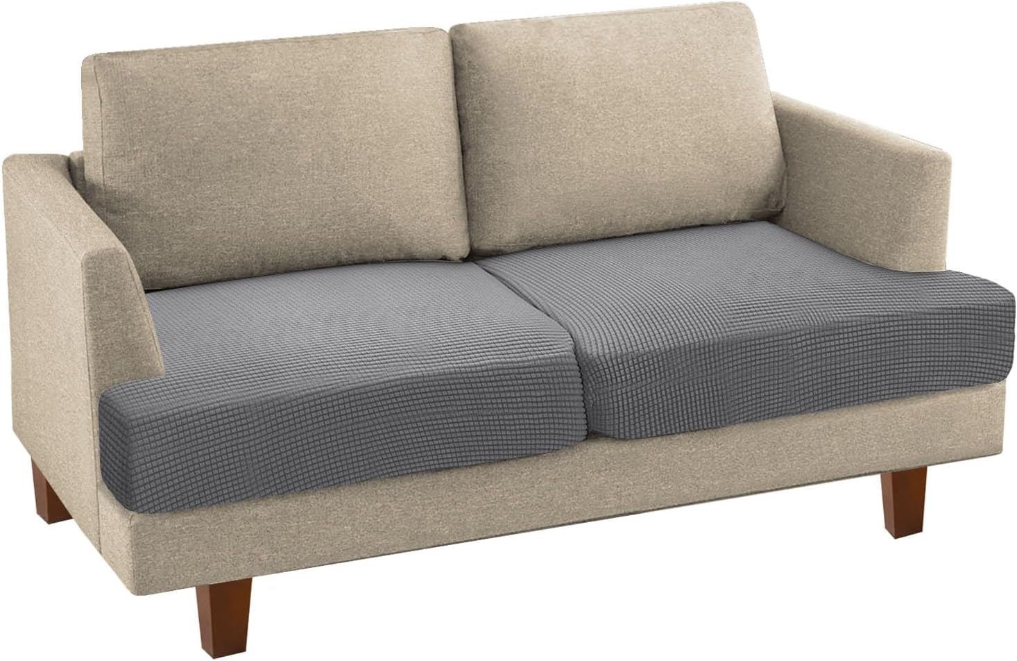 PrinceDeco 3 Pieces Loveseat Slipcover Bundle T Cushion Seat Couch Covers, Dove