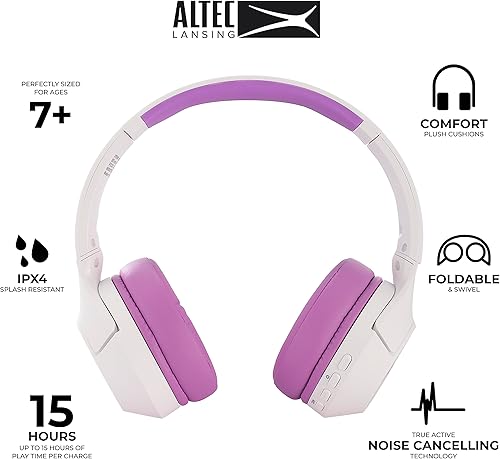 Miniatura 2 de Altec Lansing Auriculares inalámbricos con cancelación de ruido seguros para niños, batería de 15 horas, límite de volumen de 85 dB, diseño