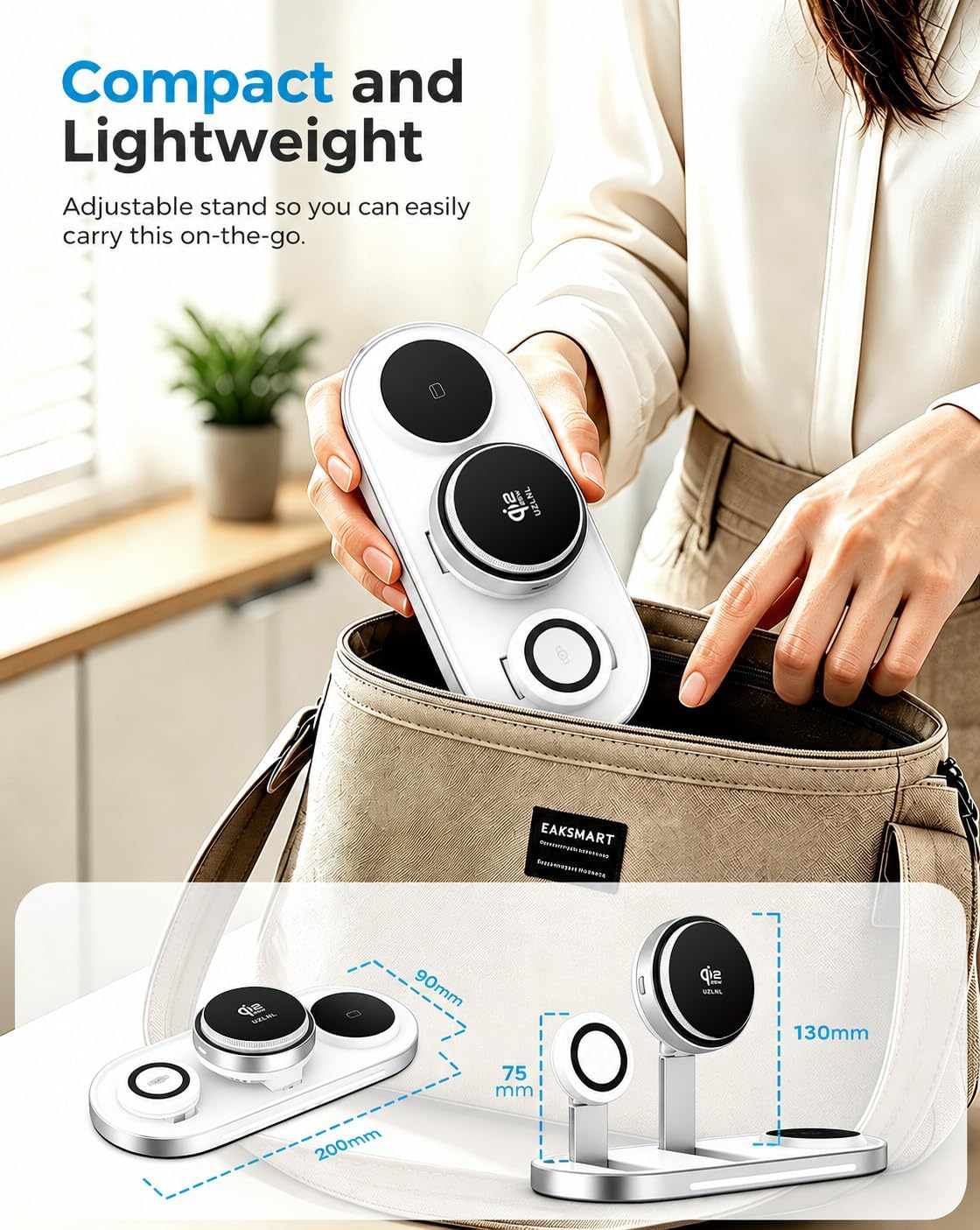25W Foldable 3 in 1 Charging Station for Apple,Magsafe Charger Qi2.2 Certified Magnetic Wireless Charger Station for iPhone 17 16 15 14 Pro Max,Apple Watch,Airpods,White (Adapter Included)