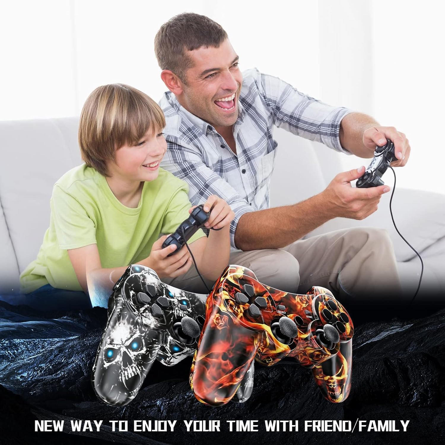 ISHAKO Controller for PS3, Wireless Controller 2 Pack for Sony PlayStation 3, Remote Control with 6-Axis High-Performance Motion Sense, Dual Vibration, 450mAh Battery with Charging Cable