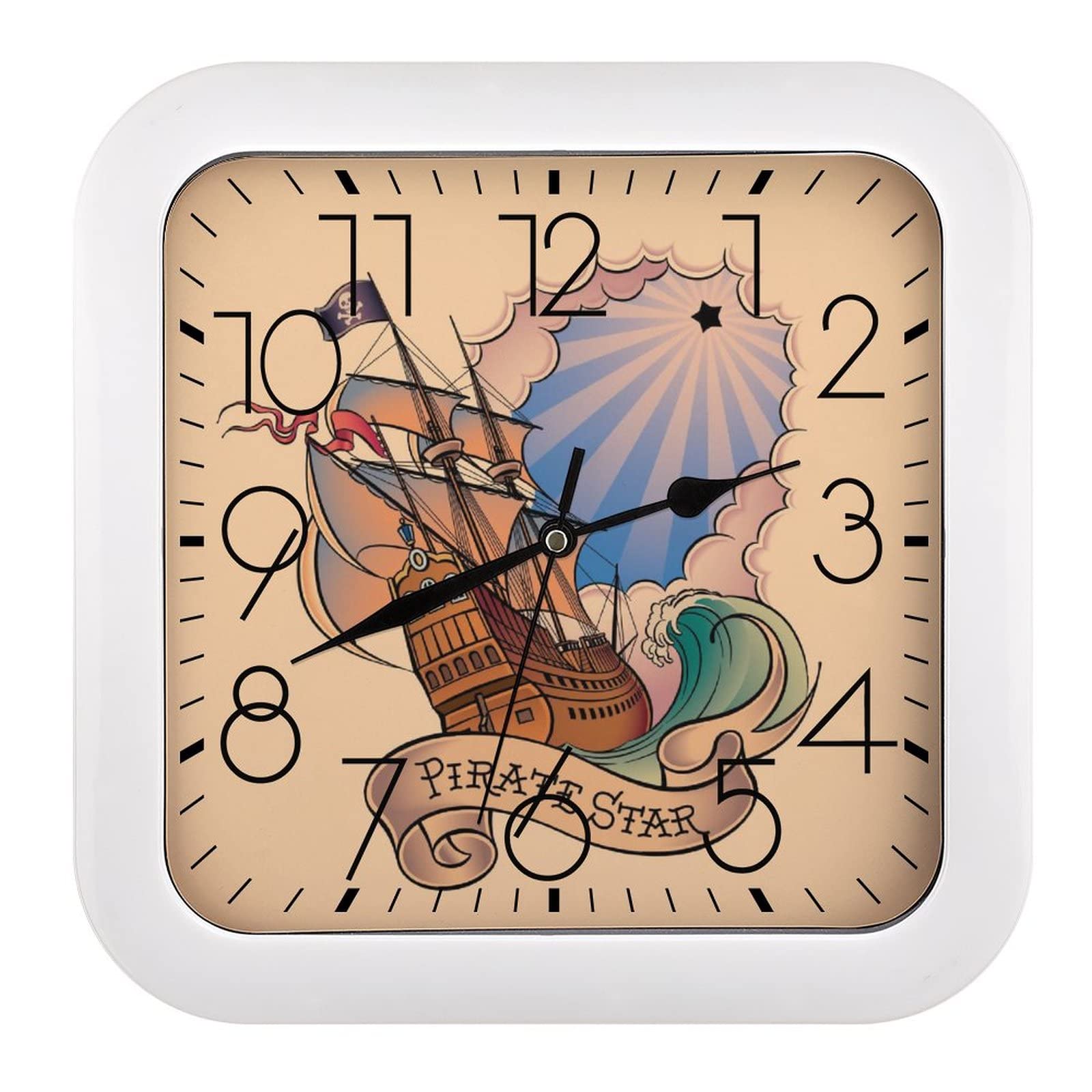 Pendule murale moderne bateau pirate silencieuse 26cm