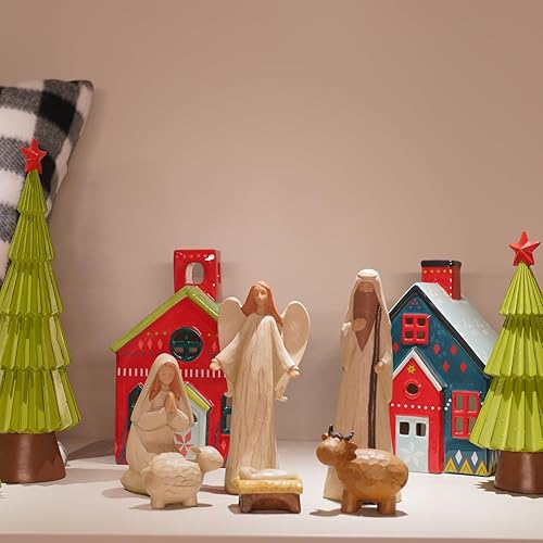 Miniatura 4 de Juego de Belén para Navidad en interiores, juego de 6 piezas de Belén esculpido pintado a mano, figuras de Navidad de resina coleccionable,