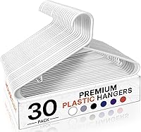 Vista 23 de HOUSE DAY Paquete de 10 perchas de plástico color negro, perchas de plástico con ganchos integrados, percha duradera y fuerte para armario, ahorro