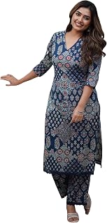 ANNI DESIGNER Women's Cotton Blend Kurta Set for Women – Hand Block Print 2-Piece Co-ord Set with Pant | Stylish Cord Set... Price In India