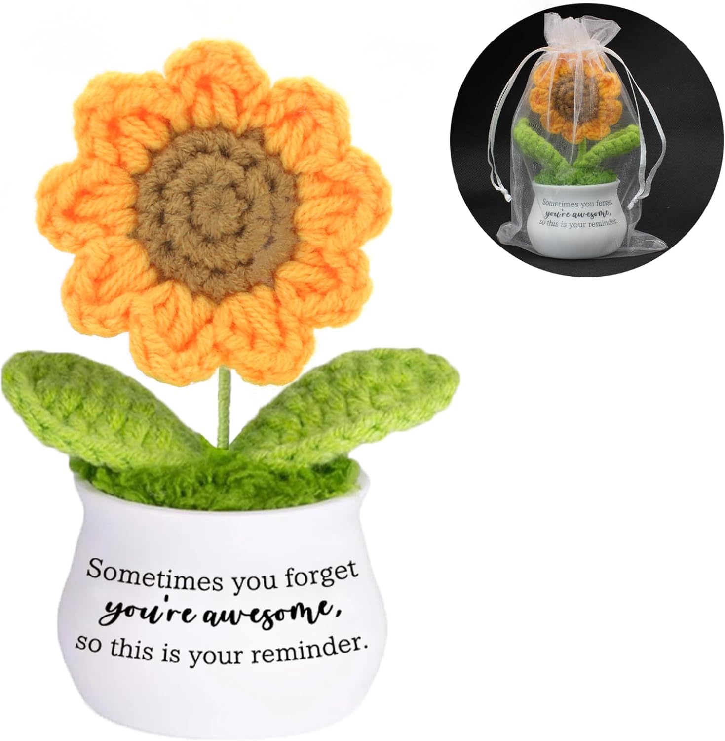 Thank You Gifts Positive Sunflower Crochet Appreciation Gifts for Women Coworker Men Office Staff (6 pcs)