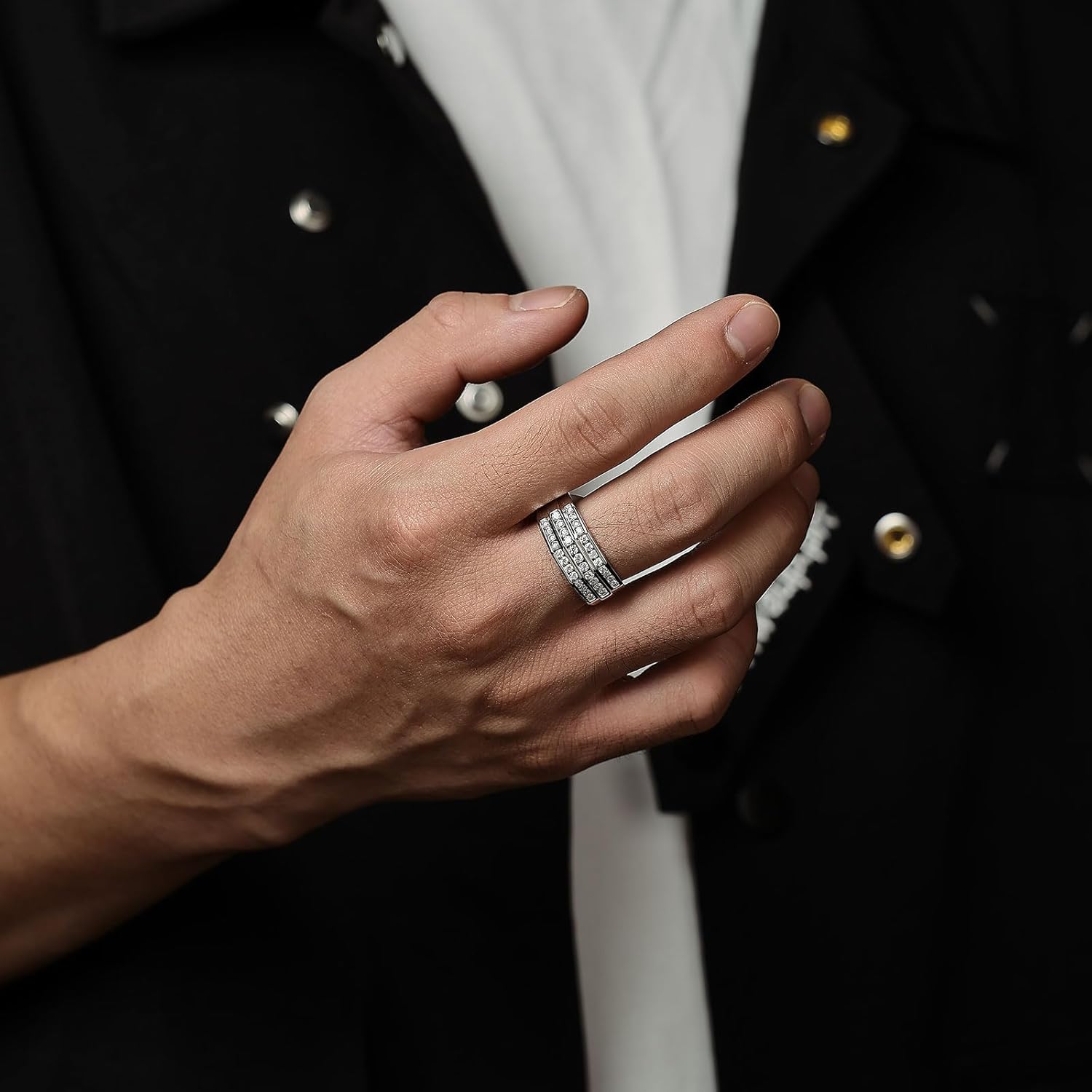 D Color VVS1 Mens Moissanite Wedding Band 925 Sterling Silver Engagement Rings for Men Groom Eternity Pave Round Size 8-13 - Image 7