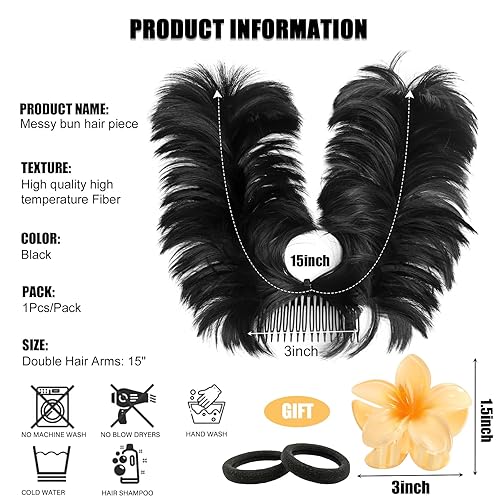 Miniatura 2 de Peine de moño desordenado con clip para moño despeinado y moño lateral, moño desordenado, extensiones de cabello para mujer, extensiones de cabello