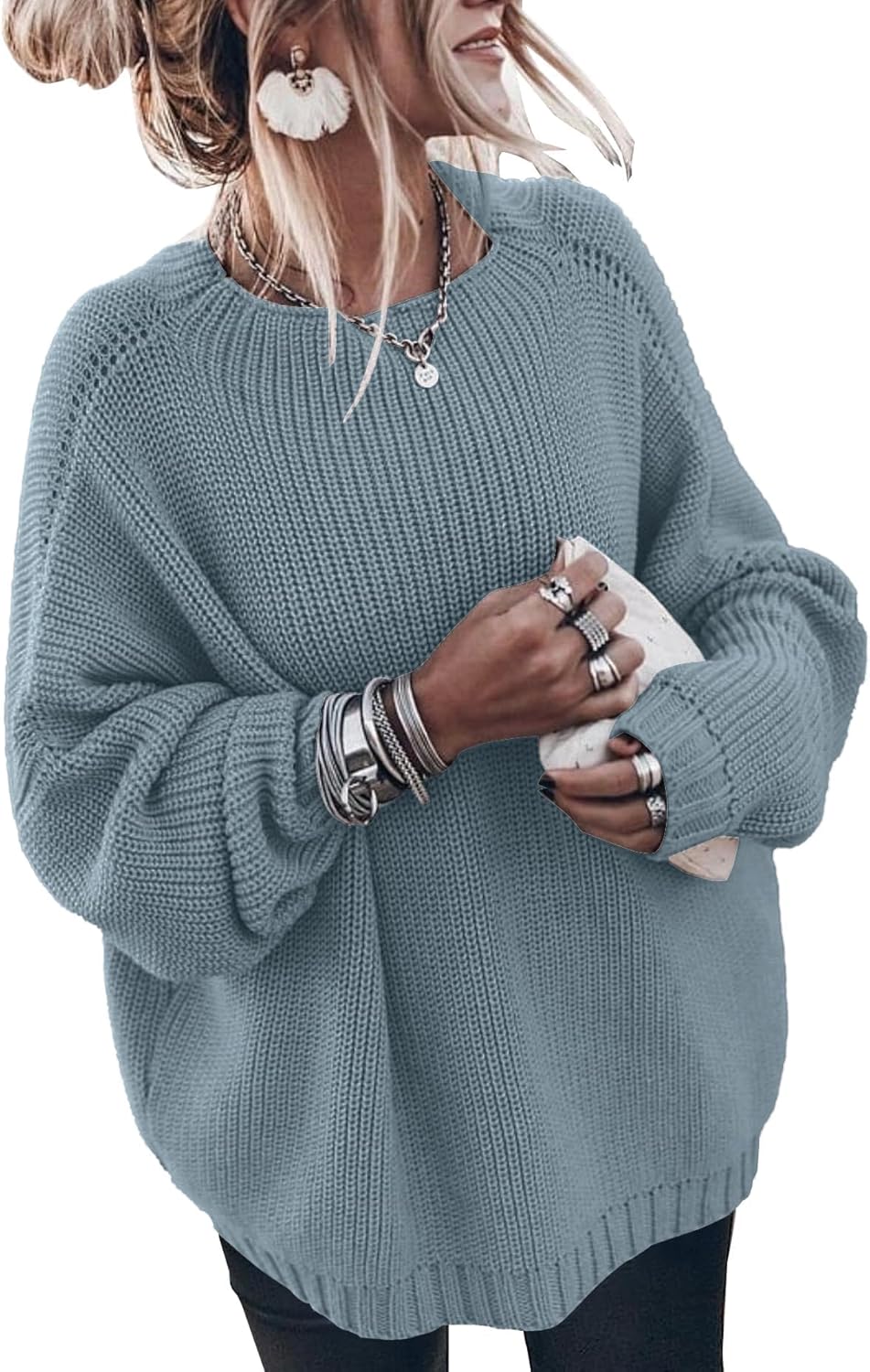 Womens Oversized Sweaters Loose Solid Casual Long Sleeve Mock Neck Knitted Jumper Tops