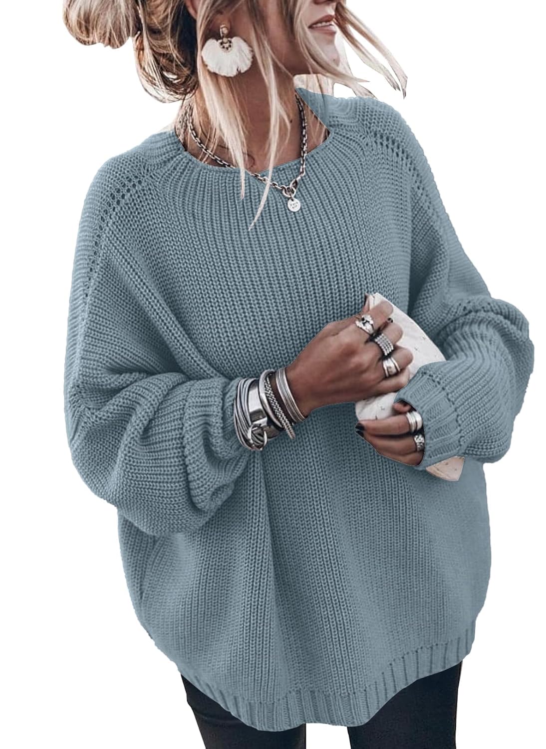 Womens Oversized Sweaters Loose Solid Casual Long Sleeve Mock Neck Knitted Jumper Tops