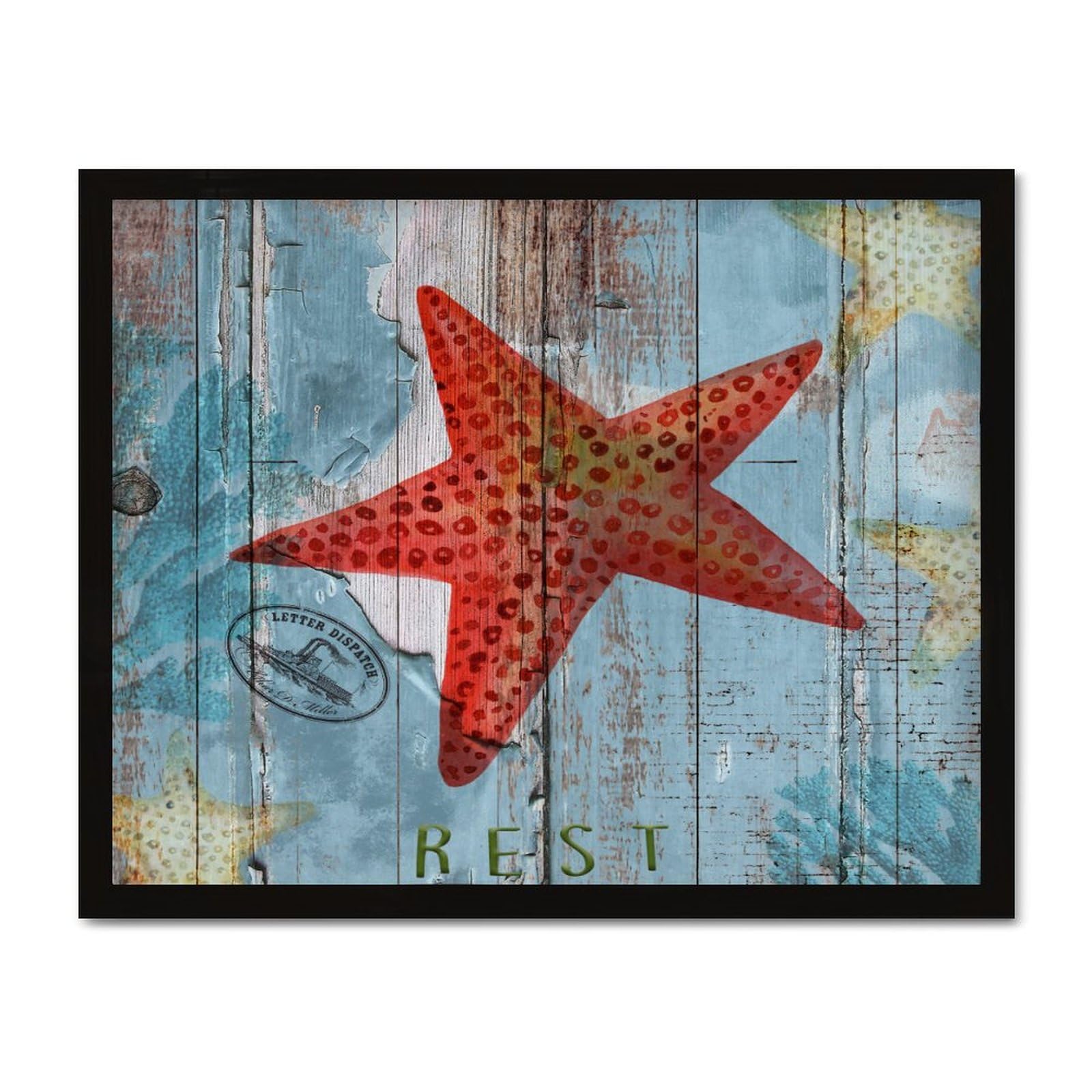 Panneau marin en bois bleu déco murale étoile de mer