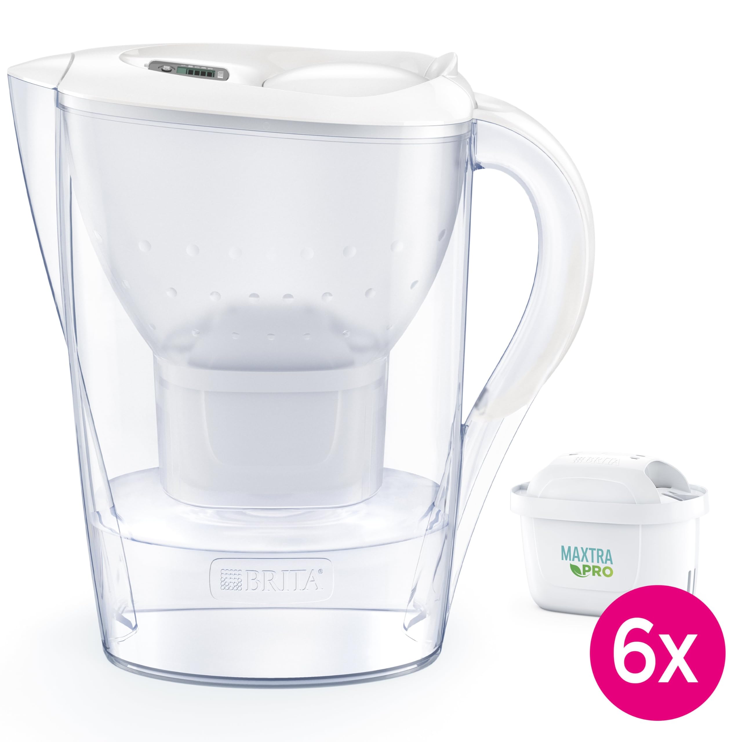 BRITA – dzbanek z filtrem do wody – Marella Cool – biały – 2,4 l + 6 wkładów z filtrem do wody MAXTRA Pro ALL-IN-ONE – dodatkowe opakowanie