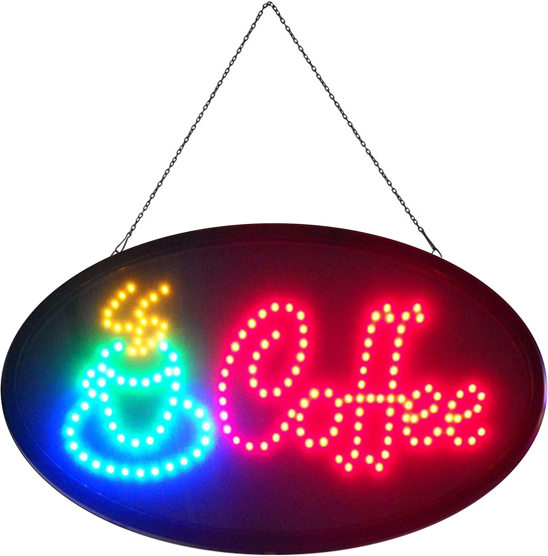LED Sign Coffee = The Original SSS® Flashing Bright Animated Powerful NEON Hanging Chain Front Shop Display 45cm x 25cm x 2cm