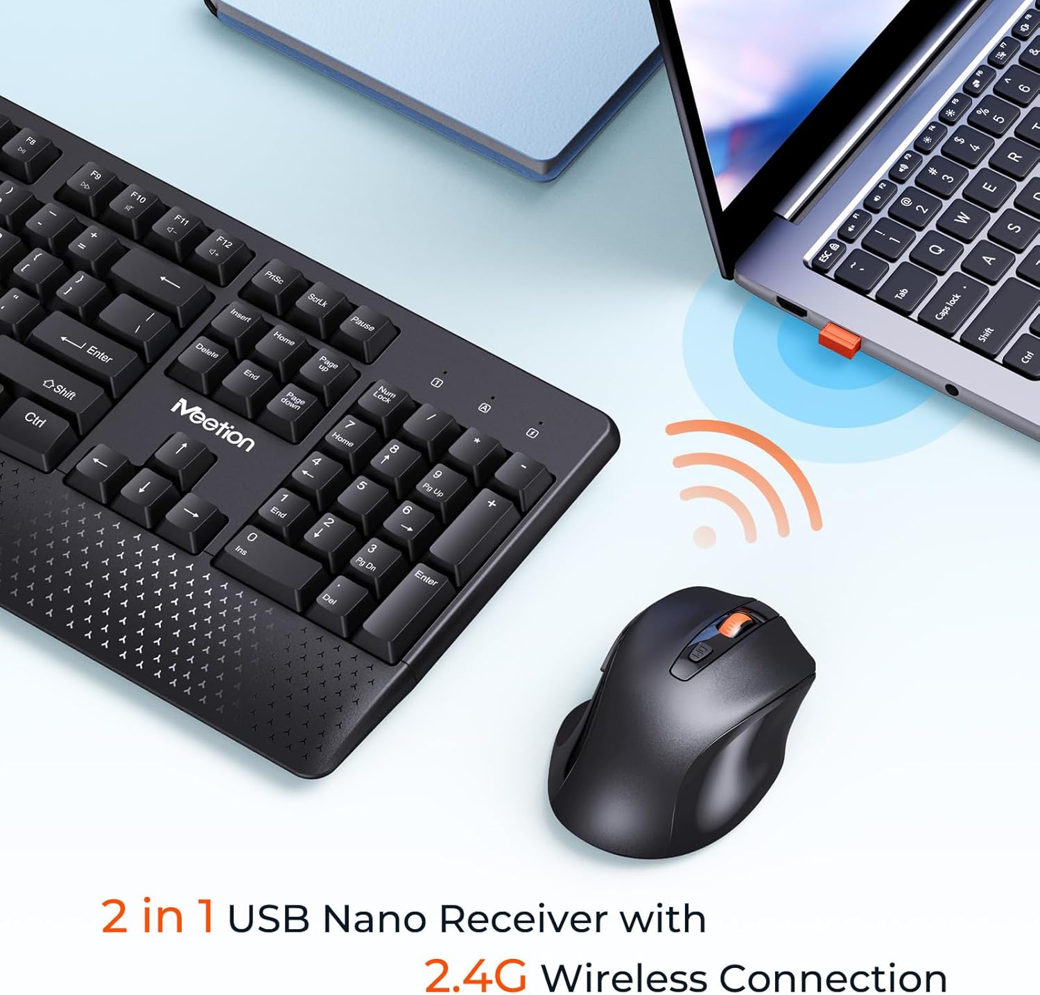MEETION New Wireless Keyboard and Mouse, Computer Keyboard Mouse Combo, 3 DPI Adjustable Mouse Full-Sized Cordless Keyboard, for PC/Computer/Laptop/Windows/Mac, Black New 2025