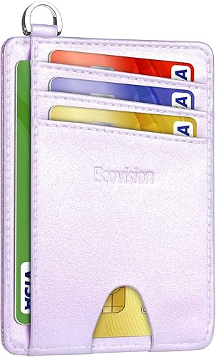 EcoVision Cartera delgada minimalista con bolsillo frontal, bloqueo RFID, tarjetero con grillete en D desmontable para hombres y mujeres