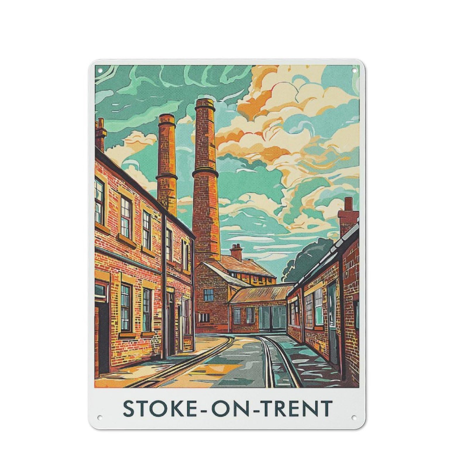 Junmoney Style-2 Stoke-On-Trent Cityscape Tin Sign 40X30cm For Workshop Wall, Vintage Wall Decor, For Metal Sign Collectors, For Garage And Workshop Walls