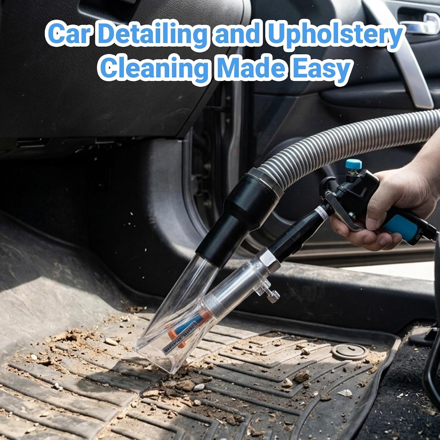 Car Interior Cleaning Gun with 2-in-1 Air Blower Attachments, Detailing Brush and Swivel Connector – for Car Seats, Carpets, Dashboards, Floor Mats, Air Vents, Pet Hair Removal and Rapid Drying