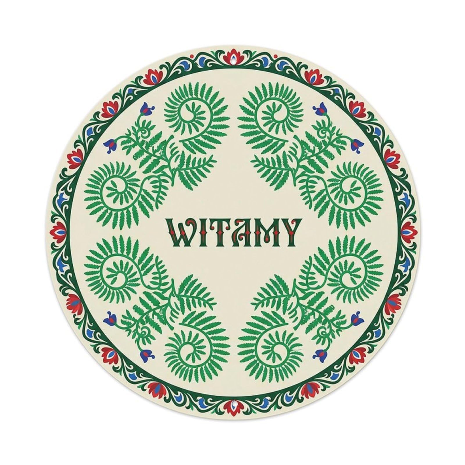 Vintage Polish Folk Art Witamy Welcome Fern Frond Metal Tin Sign