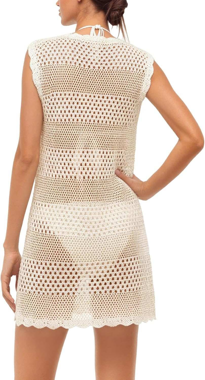 MANGOPOP Swimsuit Coverup for Women Crochet Cover Up 2026 Summer Bathing Suit Coverups Mesh Knit Beach Dress Vacation Outfits