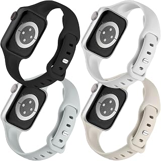 4 Pack slim Watch Band Compatible for Apple Watch Band 38mm 40mm 41mm 42mm 44mm 45mm 49mm,Soft Silicone Slim Sport Watch Band Compatible with iWatch Apple Watch Series Ultra 8 7 6 5 4 3 2 1 SE Women Men