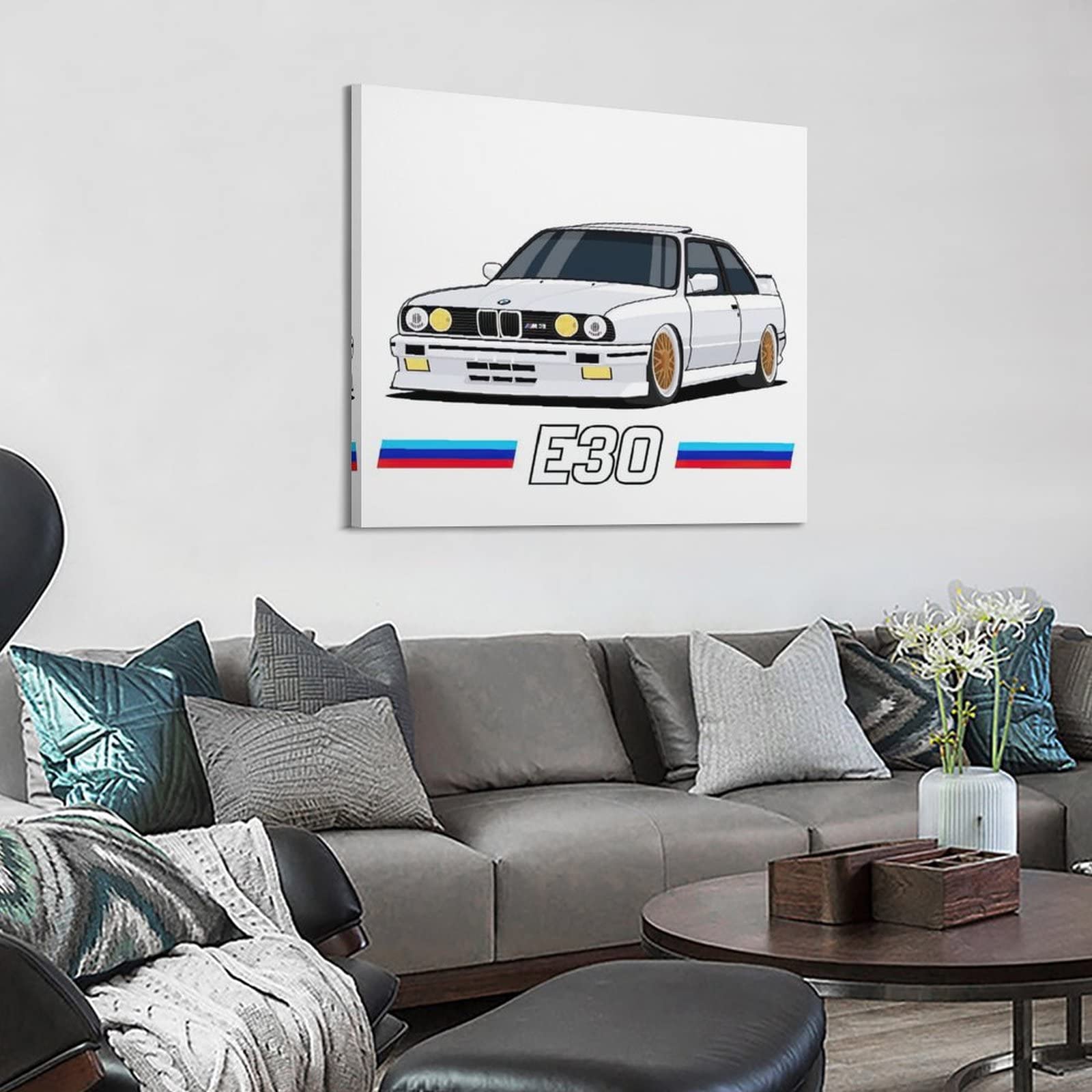 Tableau Toile BMW M3 E30 Noire - Image Classique Moteur - Décoration Murale Homme - Neuf Sur Châssis