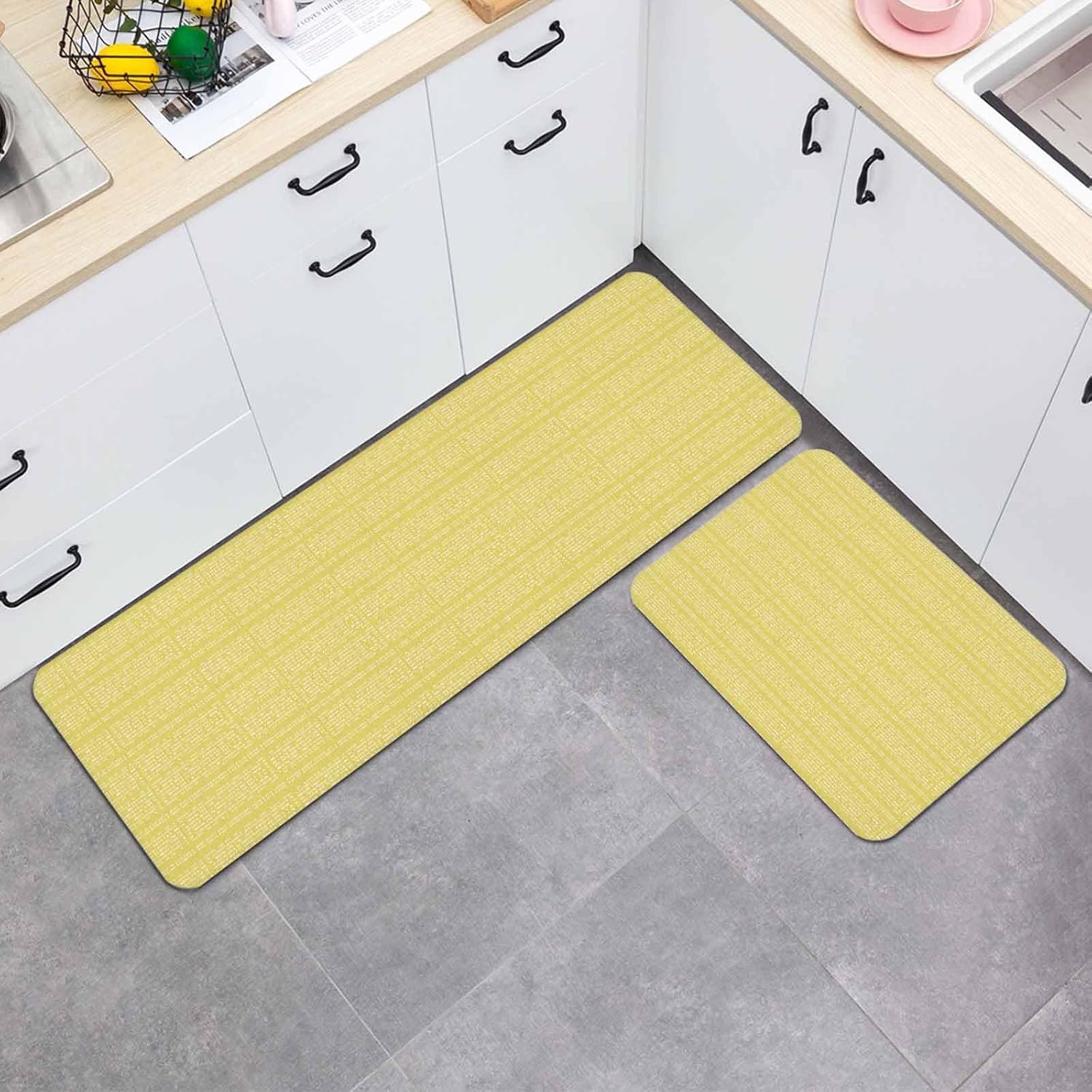 Prime Leader Yellow White Pixels Kitchen Mat Set 2 Pieces Modern Contemporary Abstract Boho Non Slip Kitchen Rugs Washable Runner Rug Mats for Floor Sink Laundry Office 19.7" x 31.5"+19.7" x 63"
