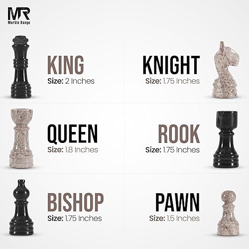 Miniatura 6 de Juego de ajedrez de mármol para adultos de 10 pulgadas hecho a mano negro y oceánico con 32 piezas de ajedrez, 2 reinas adicionales y caja de