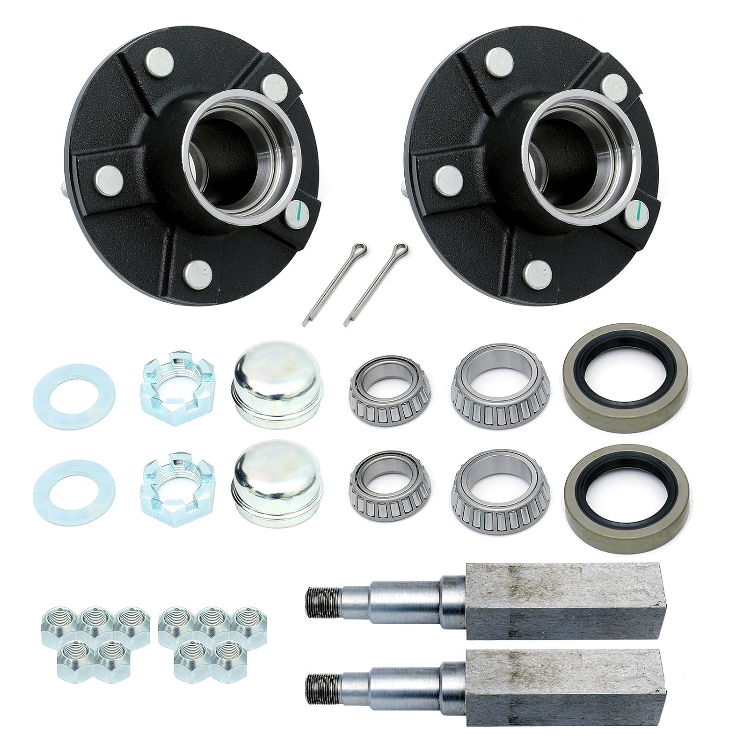 Trailer Hub Kits,5-Bolt 5" Circle Trailer Hub Assembly with 1-3/8" to 1-1/16" Tapered Spindle and Bearings,2PCS