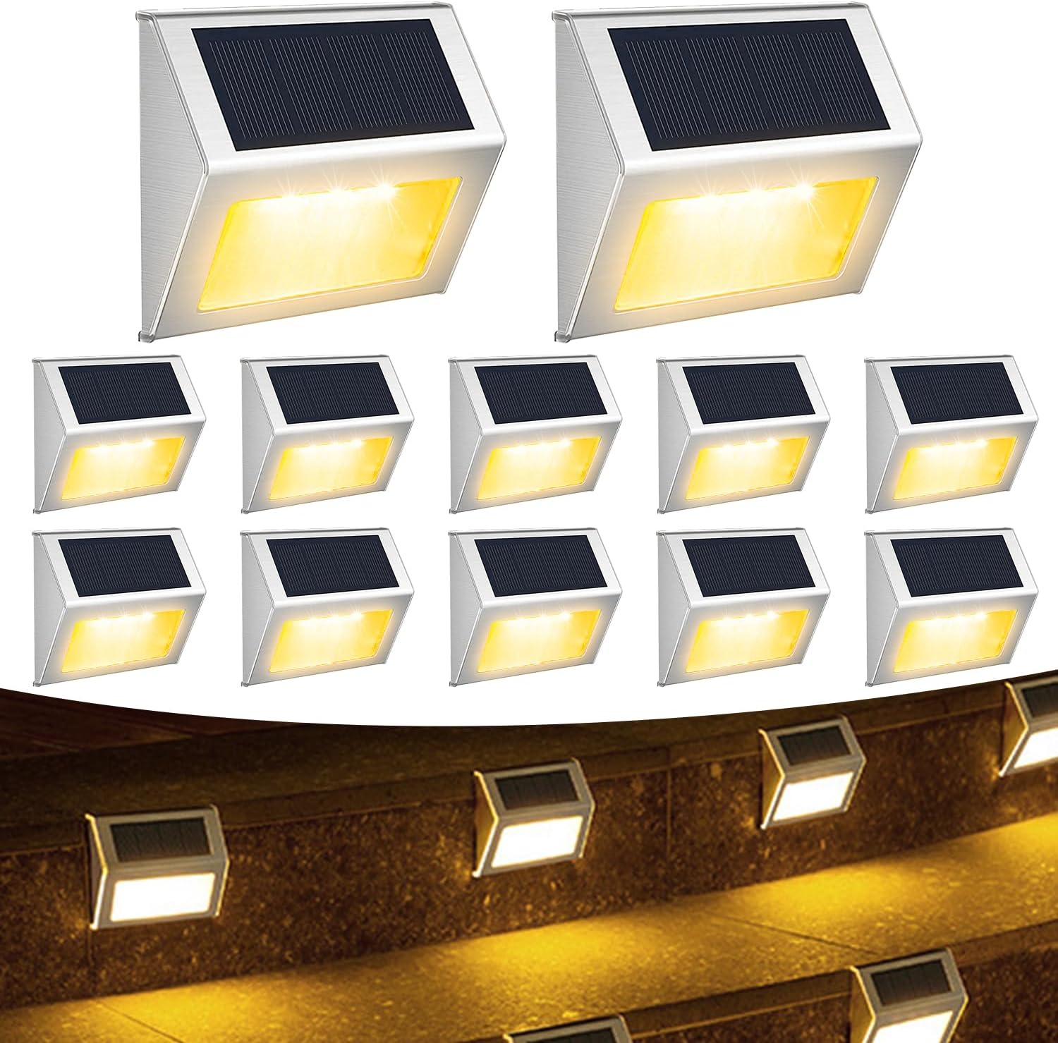 12 Pack Solar Step Lights for Outside Solar Stair Lights Waterproof IP 65 Led Outdoor Deck Lights,Cool White Lights