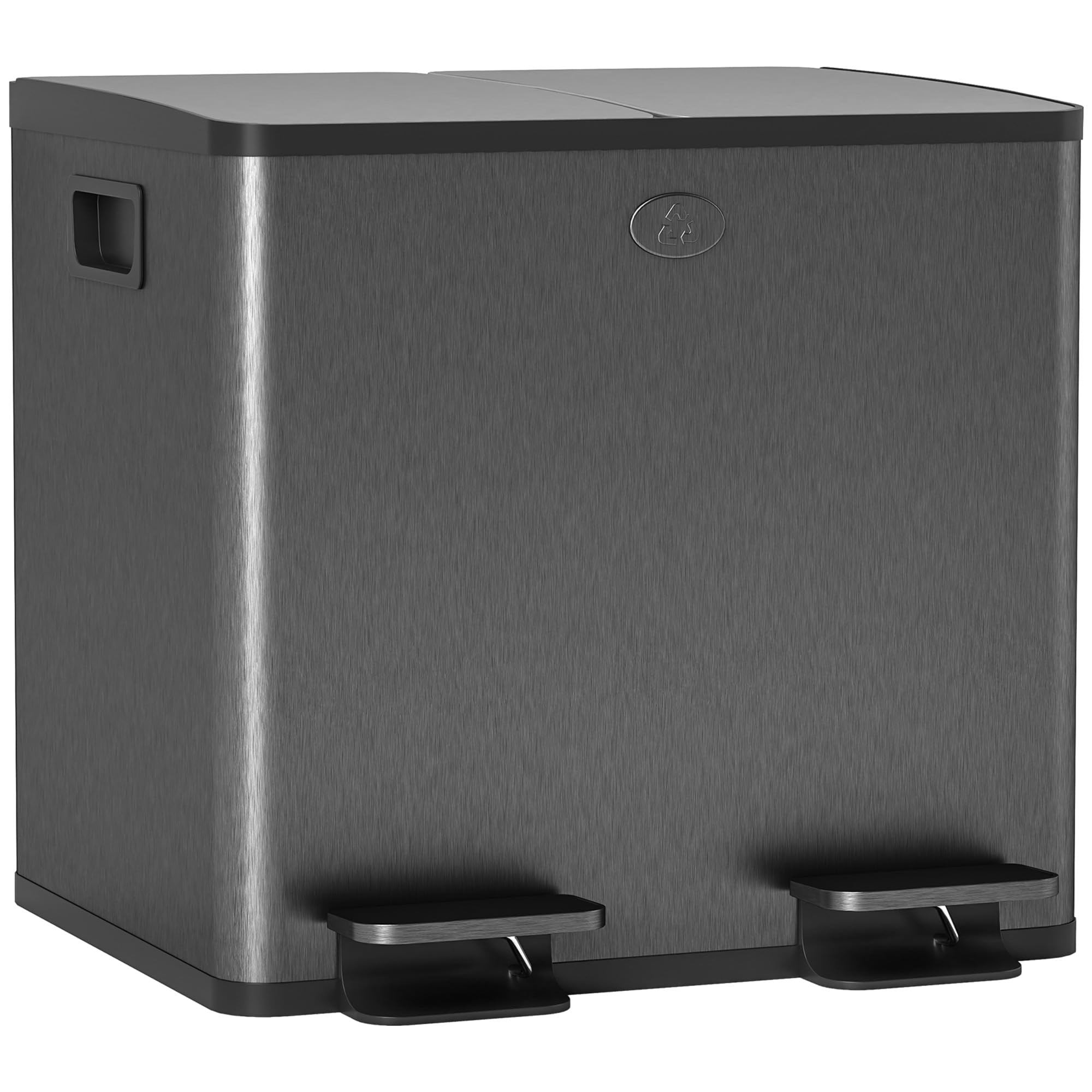 Homcom Black 2 X 15L Dual Kitchen Bin Pedal Bin For Recycling And Waste