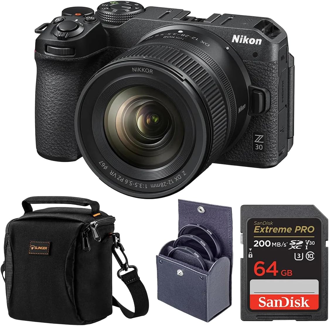 Z 30 Mirrorless Camera with NIKKOR Z DX 12-28mm f/3.5-5.6 PZ VR Lens, Bundle with 64GB Memory Card, Shoulder Bag, 46mm Filter Kit - Image 1 of 5