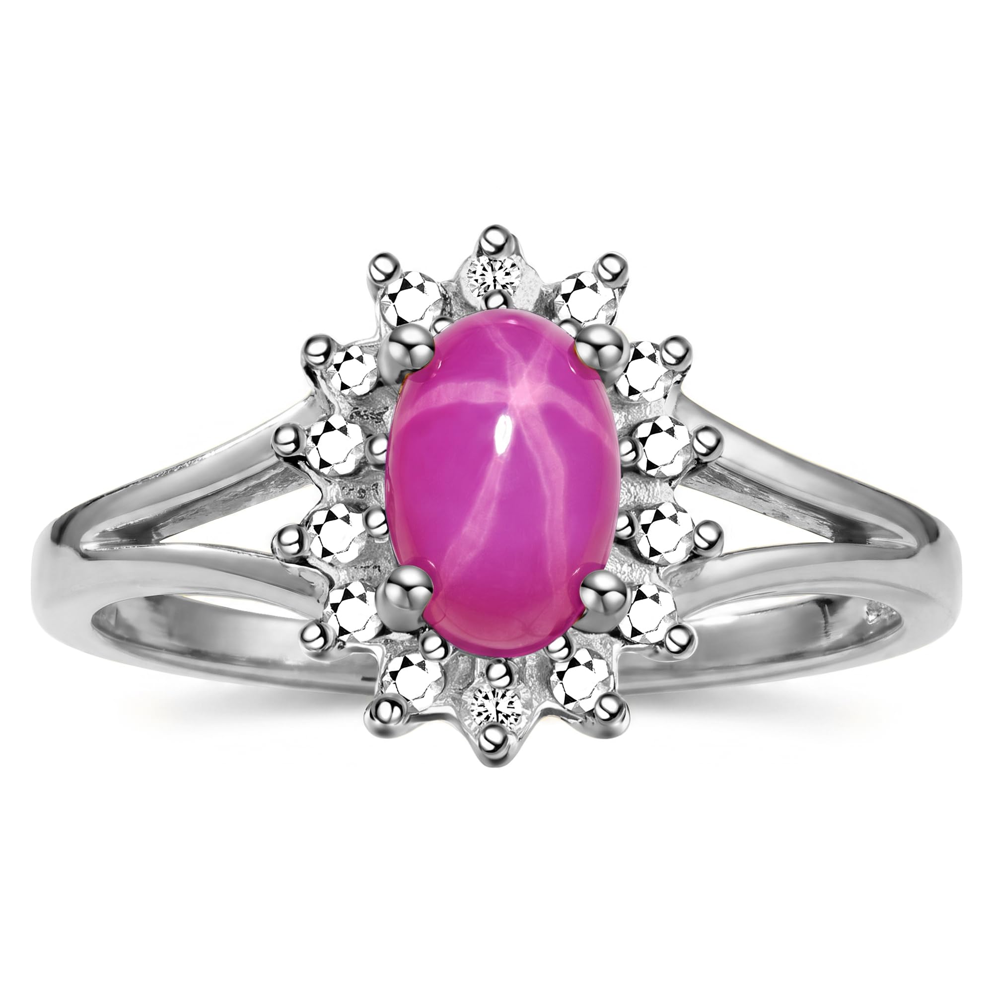 Rylos Halo Ring: Diamond Birthstone with 6X4MM Oval Gemstone - Women's Jewelry in Sterling Silver - Stunning Diamond Ring Sizes 5-10