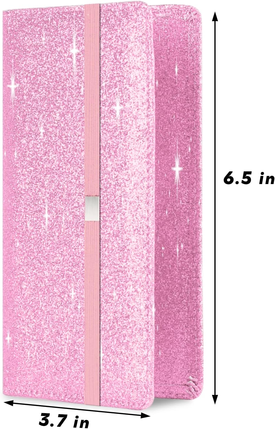LOLOMLO Glitter Checkbook Cover for Girls & women, Bling Pu Leather RFID Blocking Functional Standard Register Check Book Case with Pen Holder and Elastic Strap for Top & Side Tear Checks, Pink