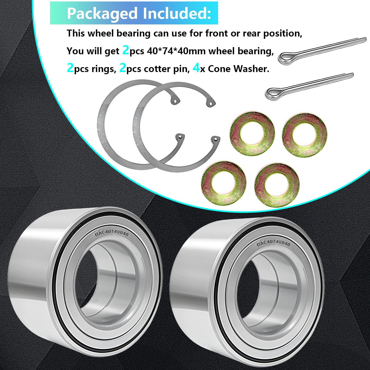 Rear Wheel Bearing Kit & Ring Clip Compatible with Polaris Sportsman Ranger ACE 335 400 450 500 570 600 700 800 OEM 3585502 3514635