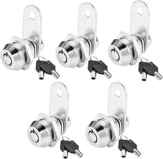 Ksmiley Tubular Cam Lock with 7/8" Cylinder and Chrome Finish, Keyed Alike 5 Pack with 10 Keys, for Cabinet Lock Secure Im...