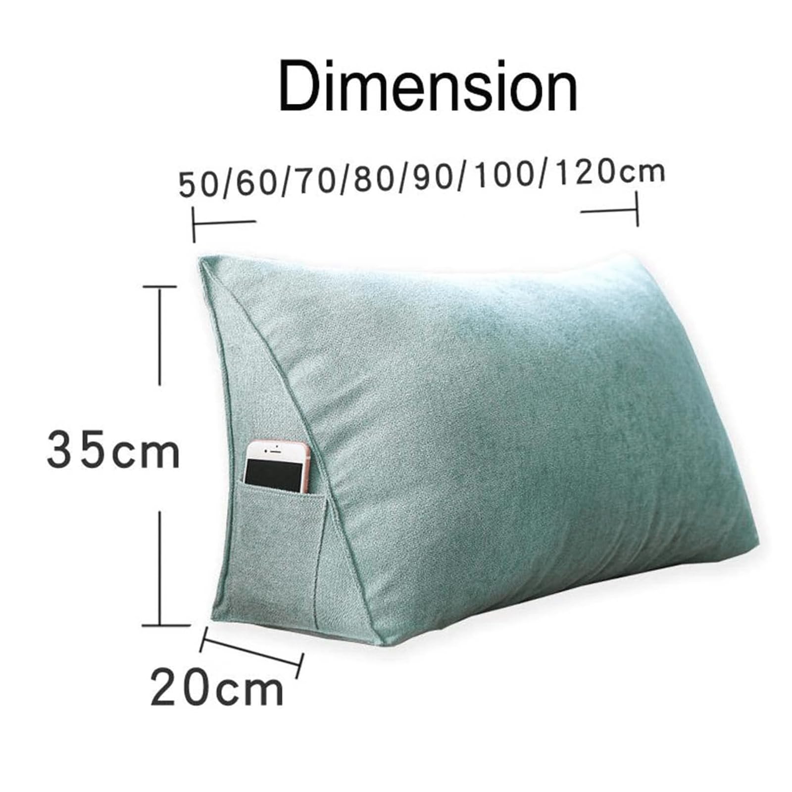Cojín triangular para sofá, soporte lumbar, cabecero, respaldo de posicionamiento, almohada de lectura, suave, transpirable, funda extraíble (100 x 35 x 20 cm, color azul marino)