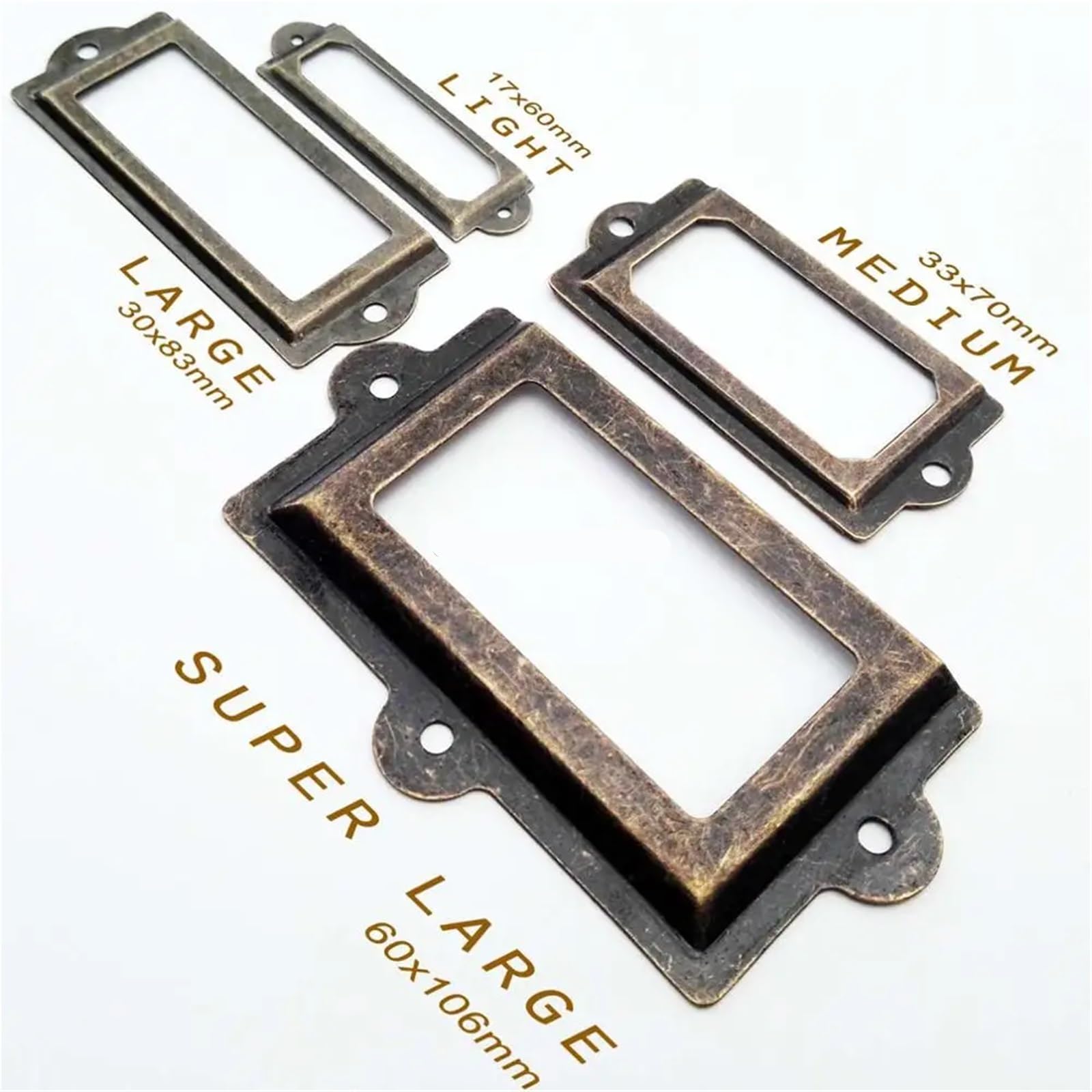 Porta etichette in metallo, 30 pezzi, mini porta etichette grandi, maniglia con maniglia, porta nome, per mobili, armadietti, cassetti, scatole (Surpelargebronze)