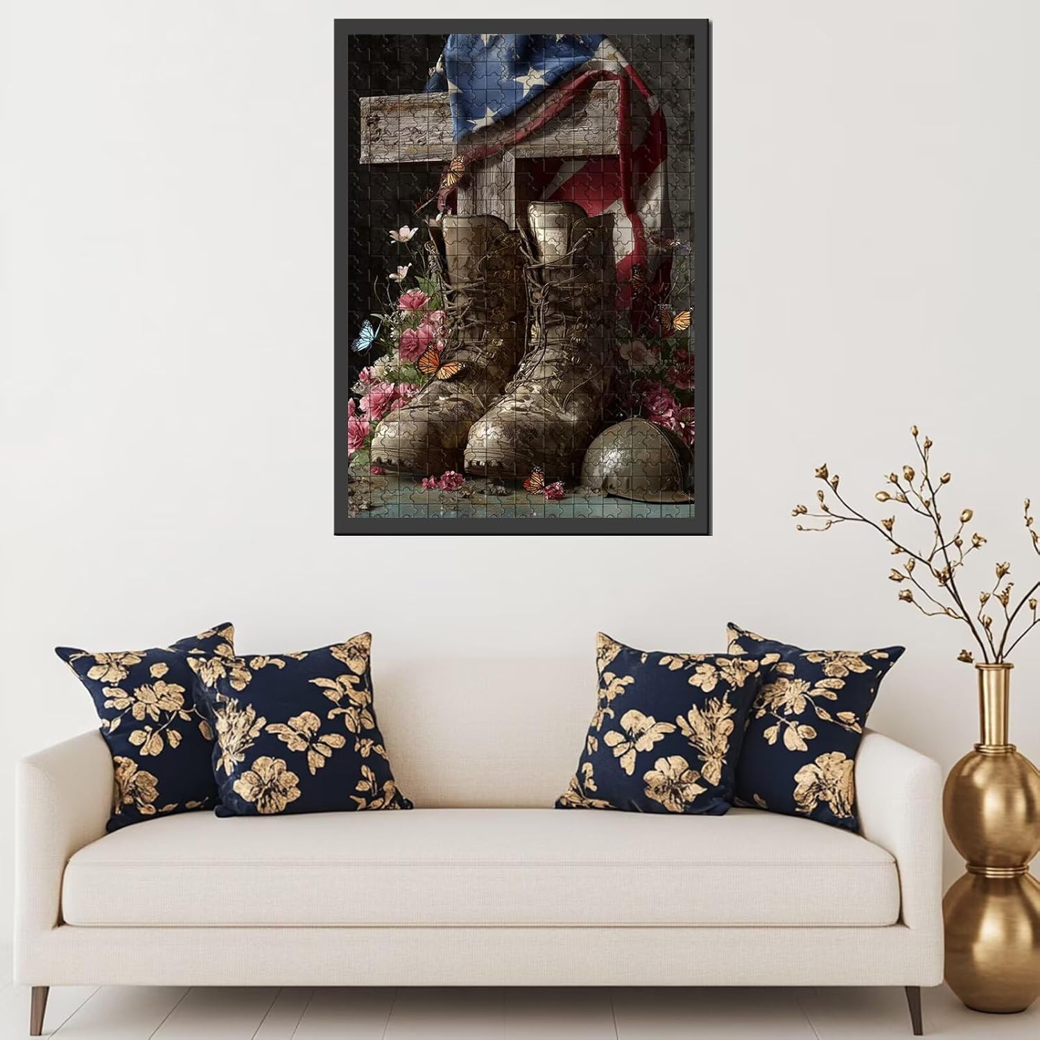Vintage Cross Jigsaw Puzzles for Adults 1000 Pieces American Flag DIY Puzzles for Family Activity Games Christianity Boots Helmet Art Jigsaw Puzzles Home Wall Decor Craft Gifts 19.7 x 27.6 Inch
