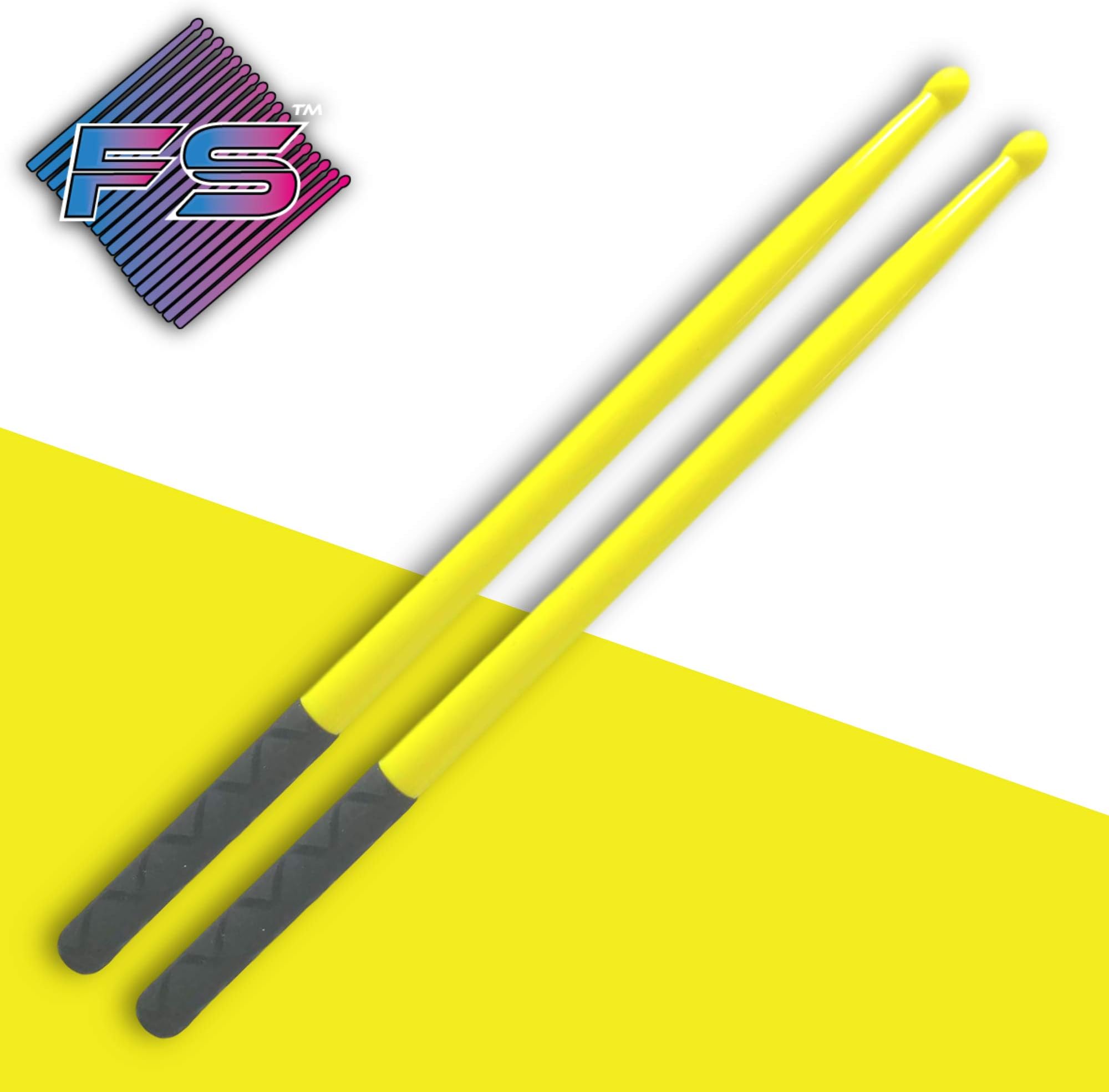 FITSTIX Drumsticks for Fitness & Aerobic Workout Classes, Drum Sticks are strong and Light Weight design make a fun addition to any exercise routine or class. (YELLOW + FITGRIPS)