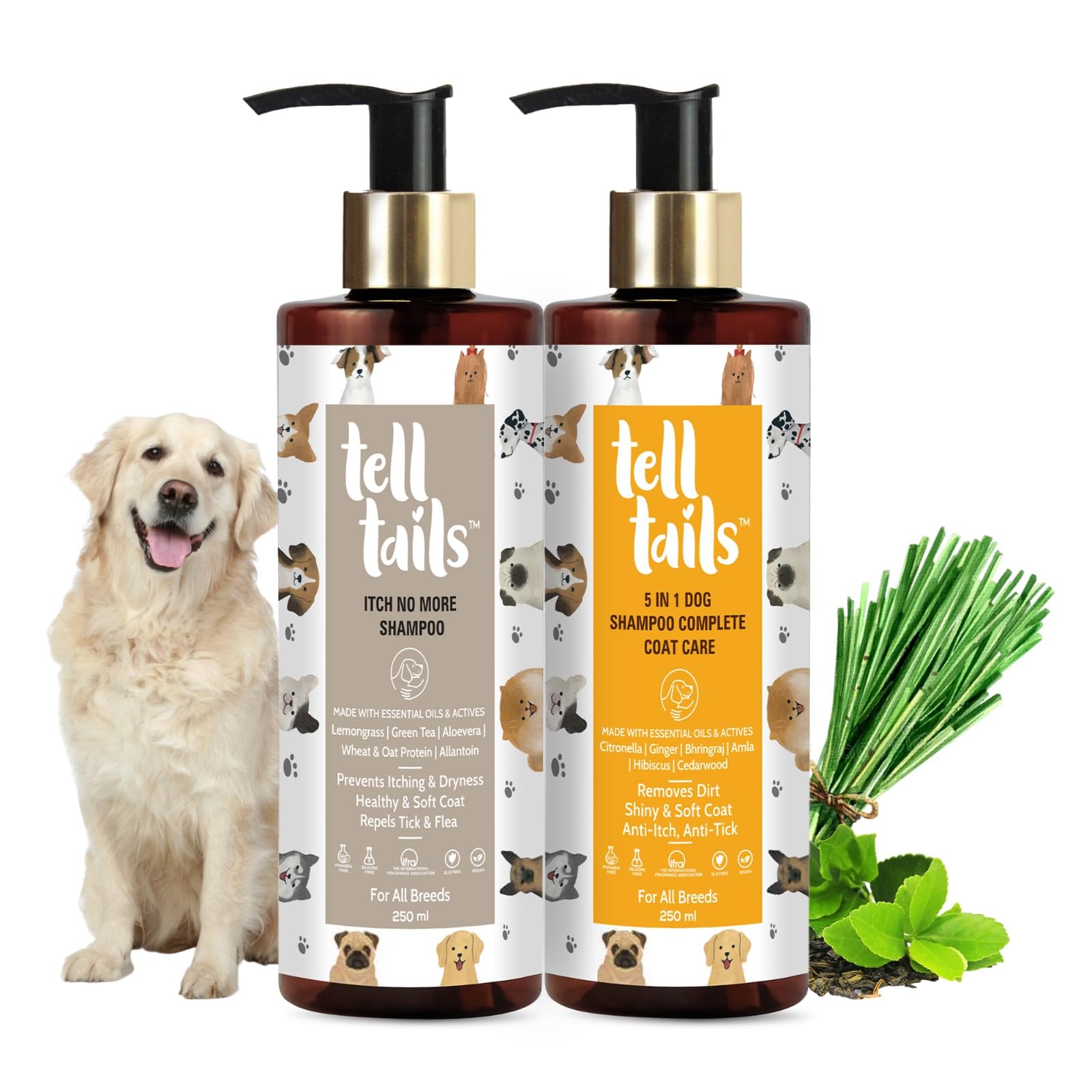 TELLTAILS Dog Shampoo Combo | Itch No More + 5-in-1 Natural Care |Prevents Itching, Removes Ticks & Fleas, Moisturizes & Adds Shine |Lemongrass, Green Tea, Aloe Vera, Citronella |All Breeds | 2x250ml (B0DBR1LBGN) Amazon Price History, Amazon Price Tracker