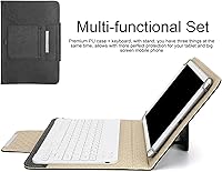 Vista 4 de Teclado Bluetooth con funda de poliuretano para Android/para teléfono inteligente iOS, teclado Bluetooth con funda abatible y soporte para tableta