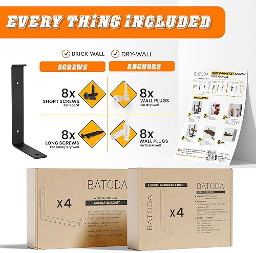 Miniatura 2 de BATODA Soportes de estante de 12 pulgadas con borde (tablero de 11.25 pulgadas)  4 soportes de estante en J negro  Soportes de gancho resistentes