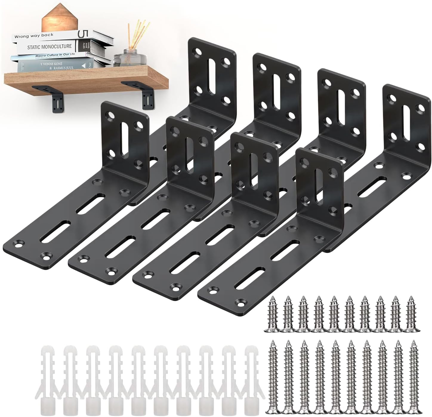 Corner Brace 8 PCs 7 inch Small Shelf Brackets for Wall Mounted Floating Shelf Bracket L Corner Braces Angle Brackets Metal Hidden Shelf Support Hardware