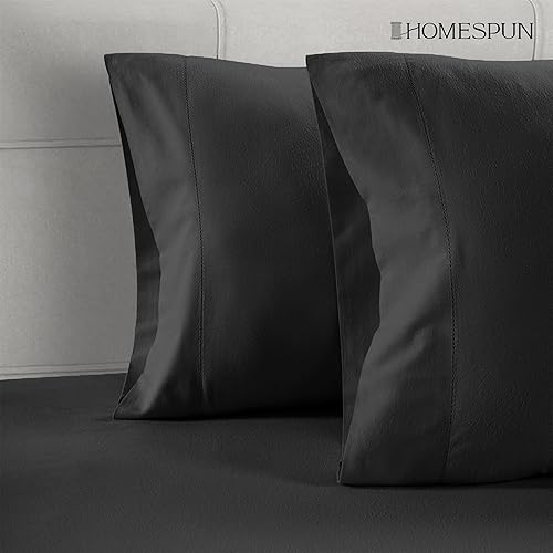 Miniatura 5 de Lane Linen - Juego de 2 fundas de almohada, 100% algodón orgánico, tamaño estándar, ultrasuaves, color negro (20 x 26 pulgadas)