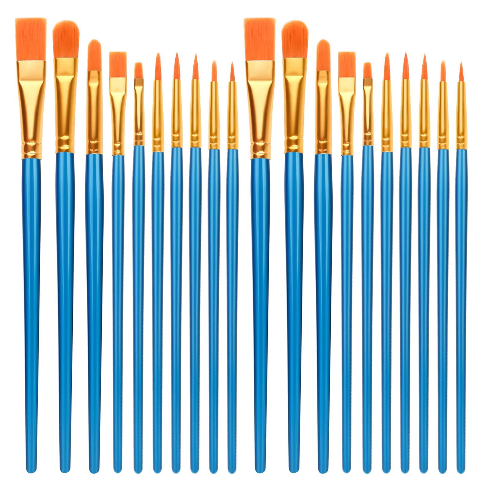 Artists Paint Brushes, 20 PCS Nylon Hair Acrylic Paint Brushes Set for Acrylic Oil Watercolor Gouache Painting Face Model (Blue)
